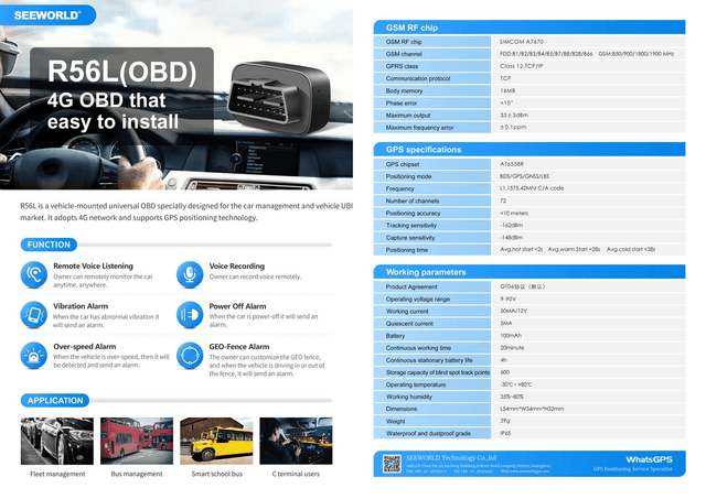 GPS Tracker 4G Plug & Play OBD (Seeworld)